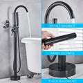 Modern matte black dual handle bathtub faucet set bathroom floor tap