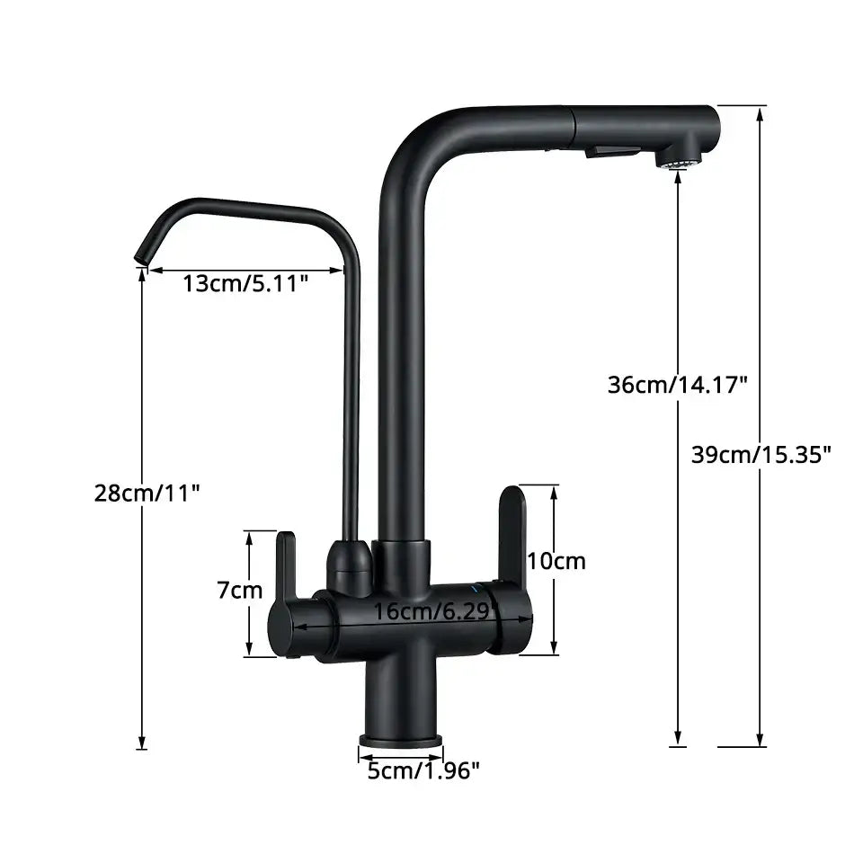 Modern matte black dual handle waterfilter kitchen faucet