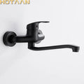 Modern matte black dual hole kitchen faucet with curved spout