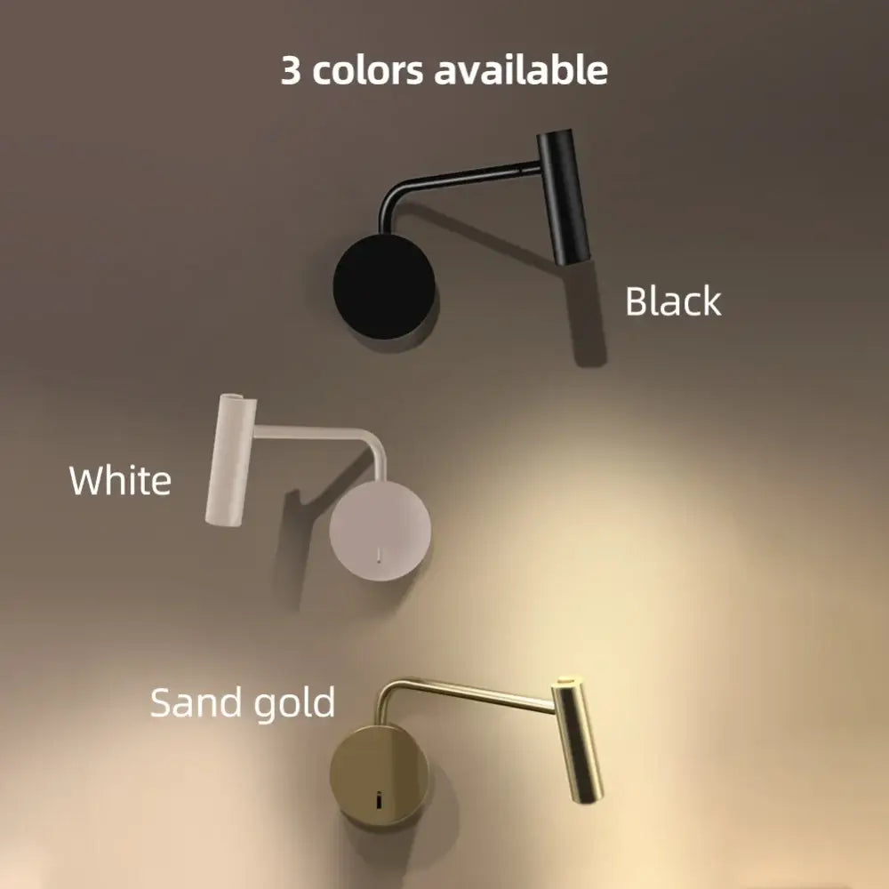 Modern matte black led wall lights curved bedroom reading lamp