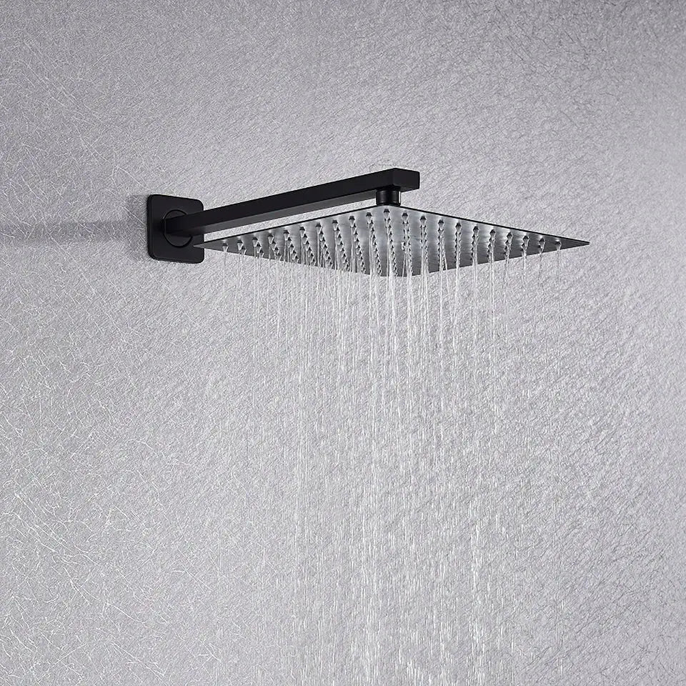 Modern matte black rainfall shower faucet with massage system bathroom