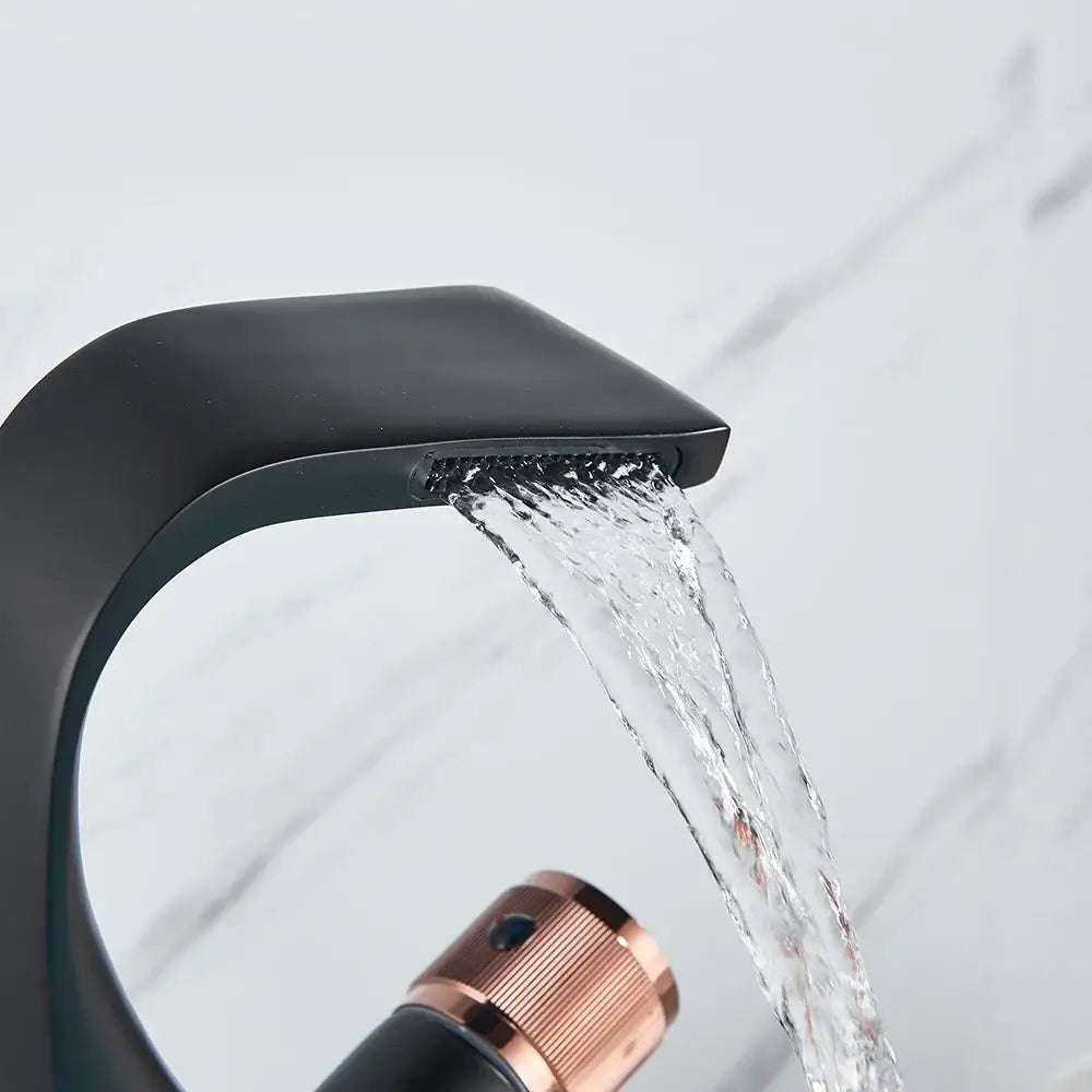Modern matte black & rose gold brass basin faucet bathroom waterfall tap