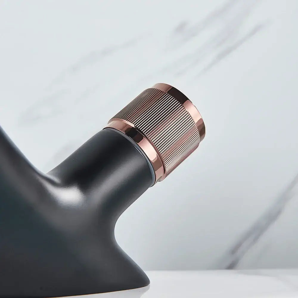 Modern matte black & rose gold brass basin faucet bathroom waterfall tap