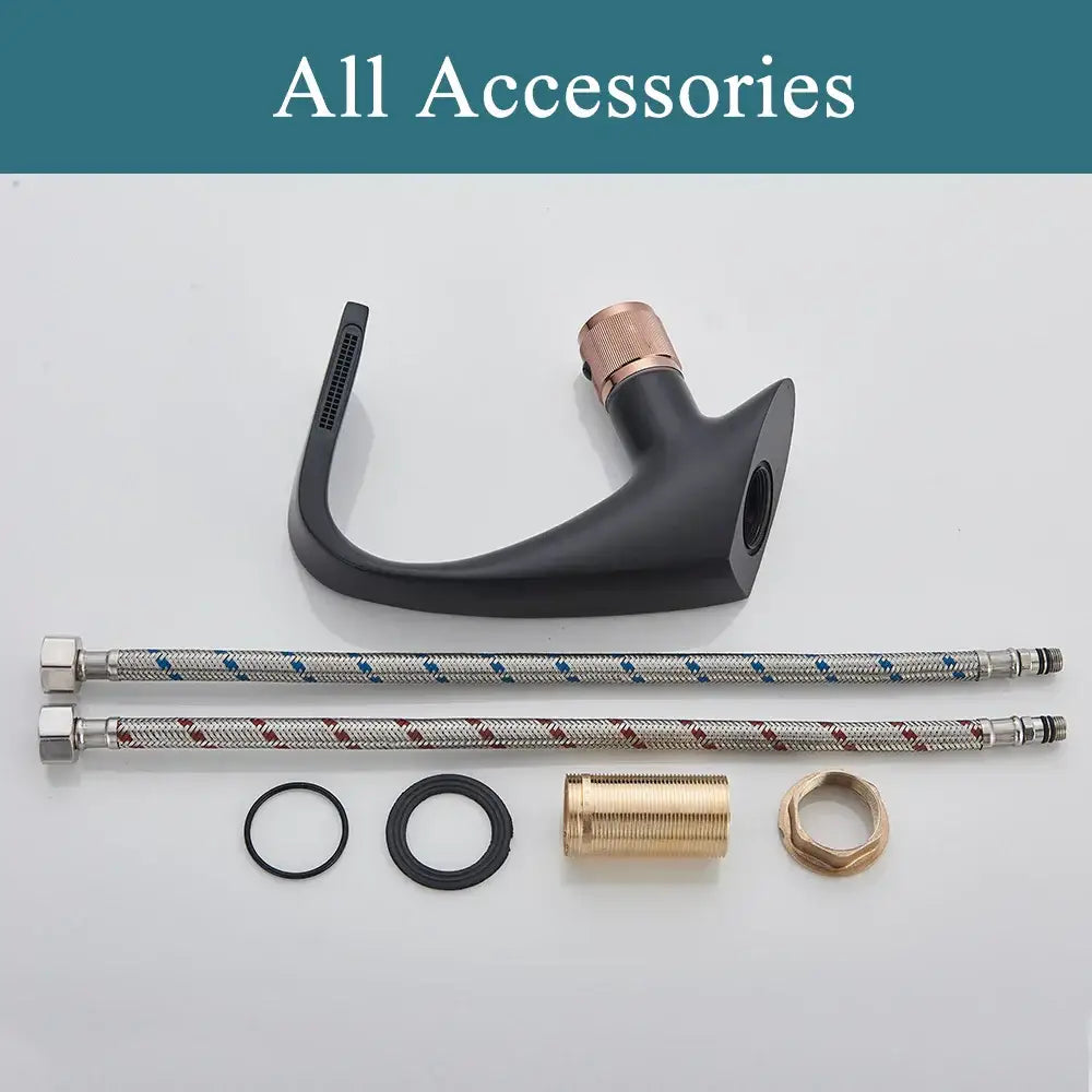 Modern matte black & rose gold brass basin faucet bathroom waterfall tap