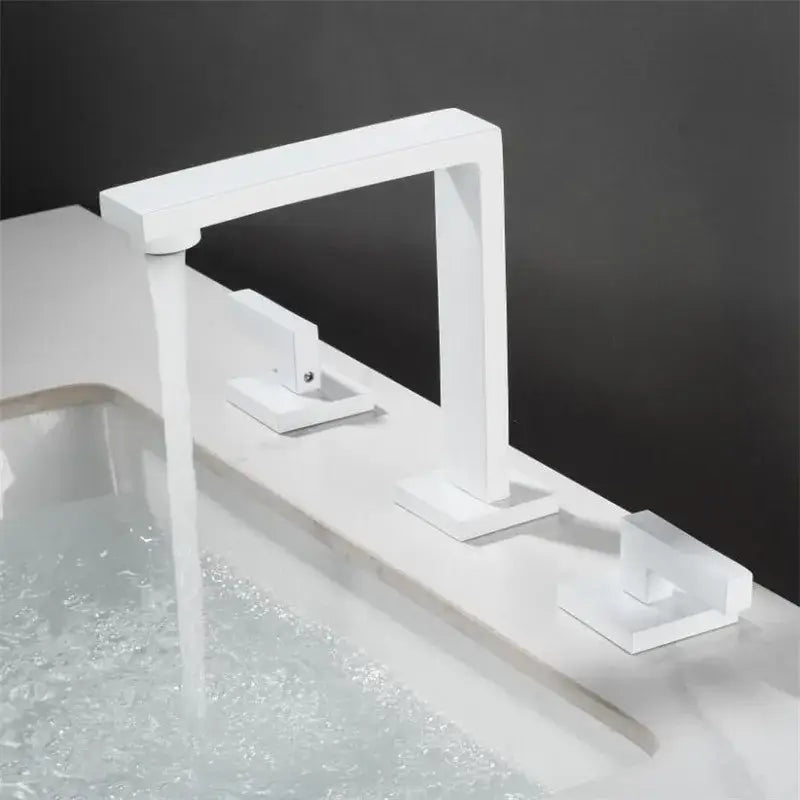Modern matte black waterfall basin faucet bathroom three handle square