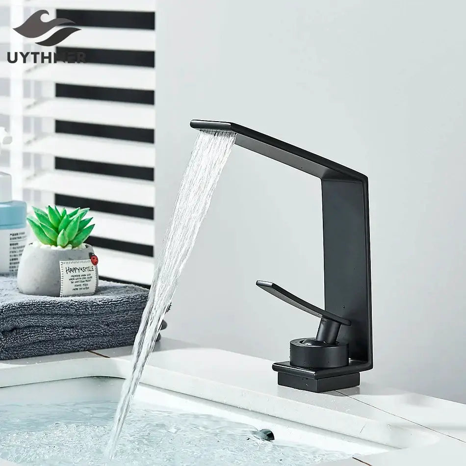 Modern matte black waterfall decorbites basin faucet bathroom mixer