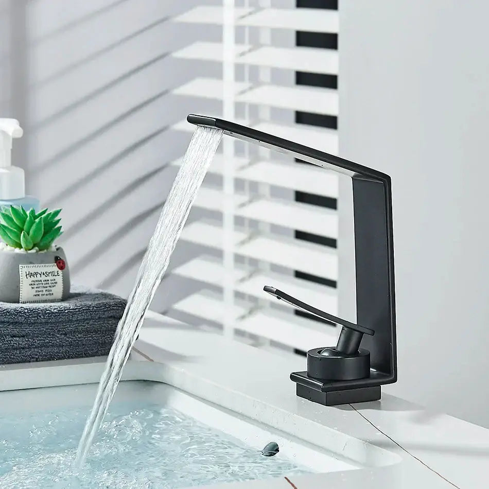 Modern matte black waterfall decorbites basin faucet bathroom mixer