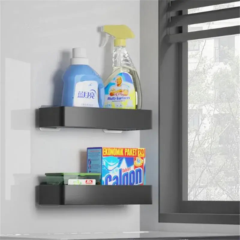 Modern matte black & white aluminum bathroom corner shelf storage