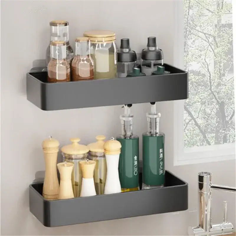 Modern matte black & white aluminum bathroom corner shelf storage