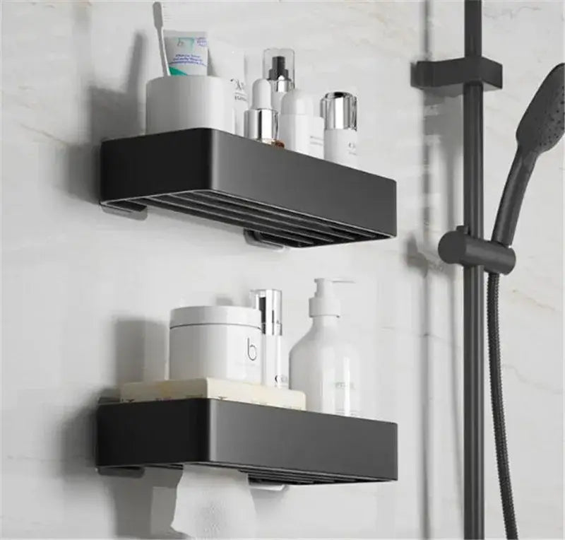 Modern matte black & white aluminum bathroom corner shelf storage