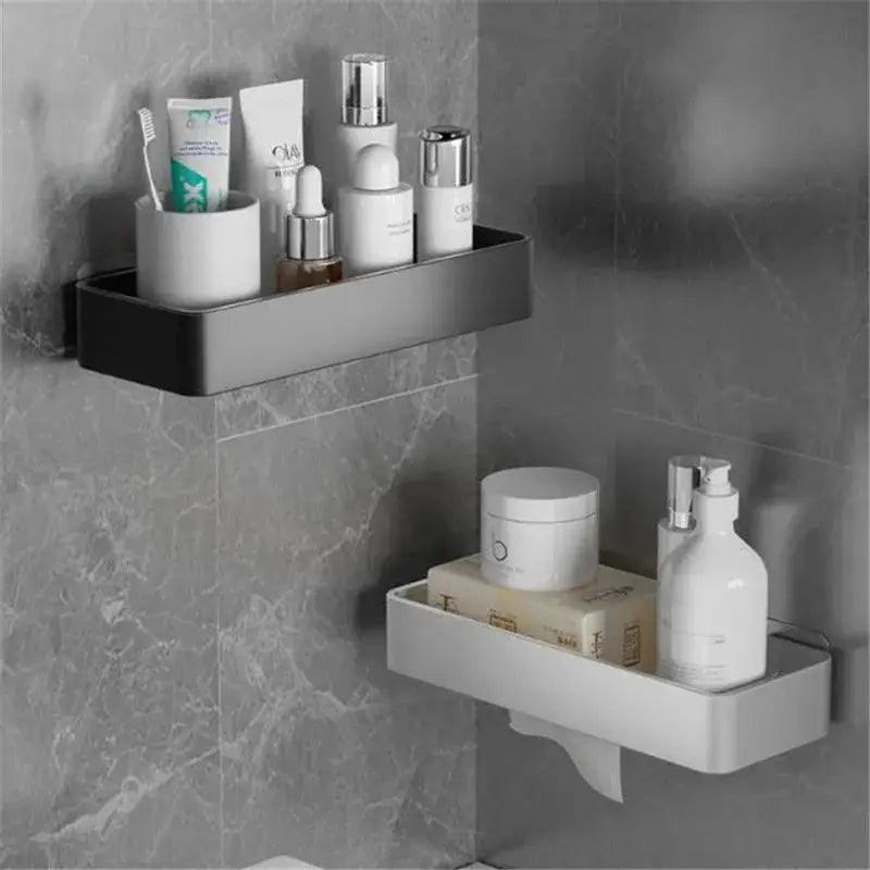 Modern matte black & white aluminum bathroom corner shelf storage