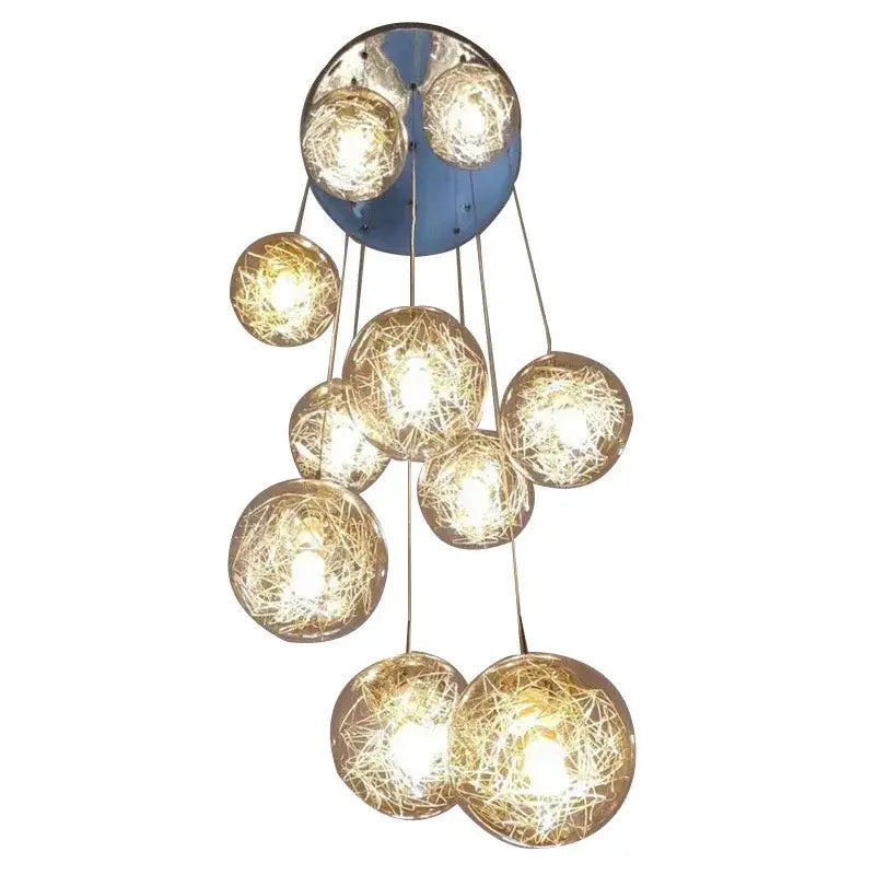 Modern mesh crystal ceiling chandelier living room spherical light