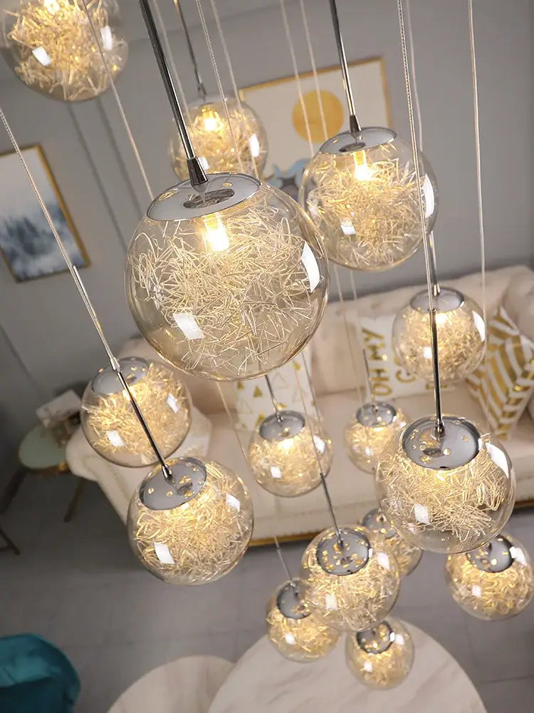 Modern mesh crystal ceiling chandelier living room spherical light