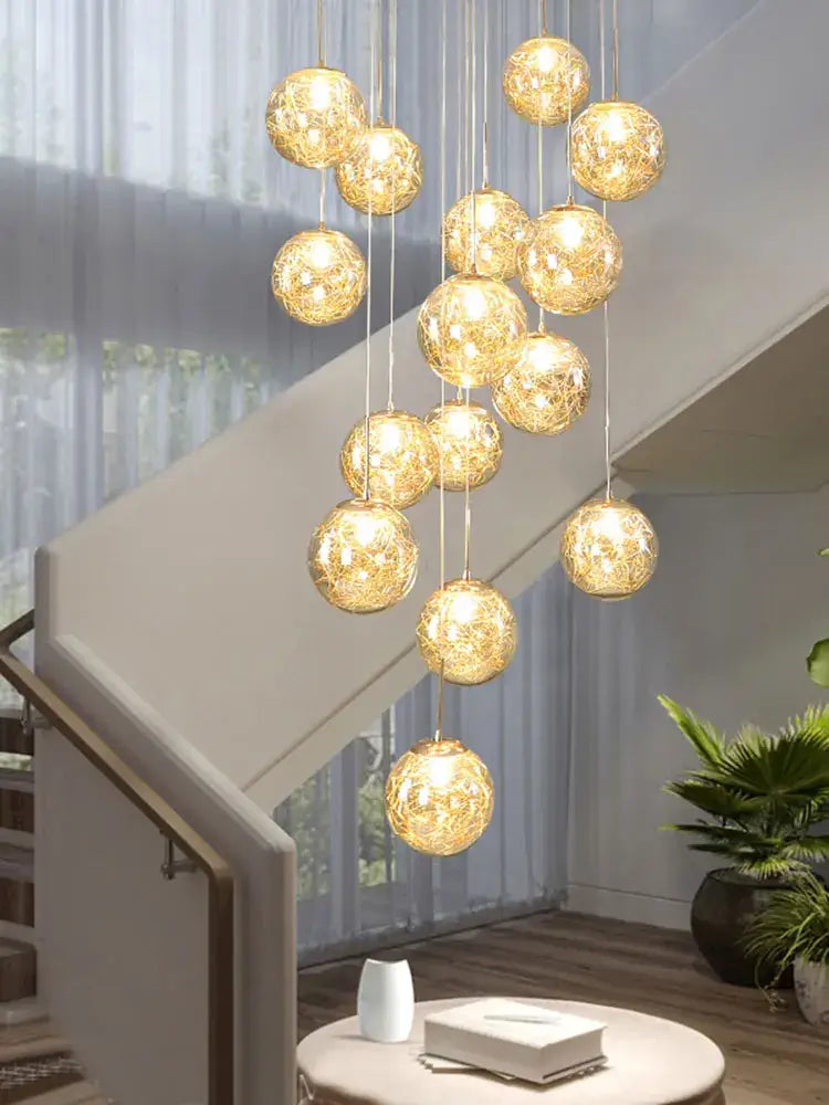 Modern mesh crystal ceiling chandelier living room spherical light