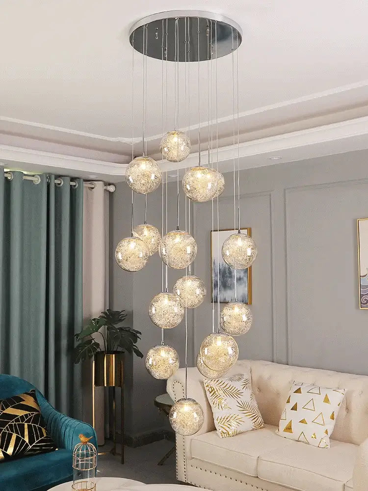 Modern mesh crystal ceiling chandelier living room spherical light