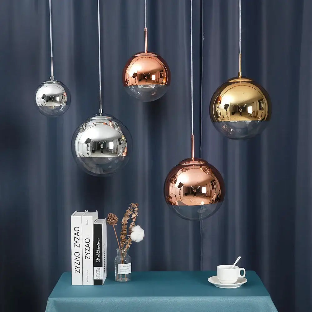 Modern metallic glass ball electroplate pendant light for kitchen