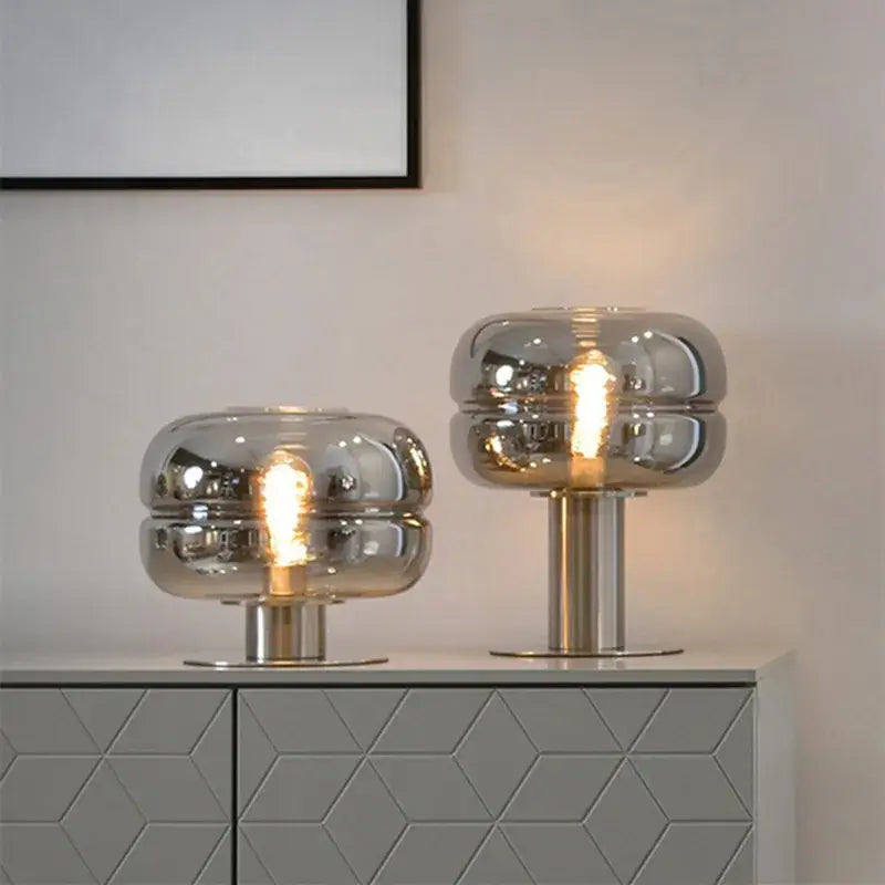 Modern metallic glass table lamp set elegant bedroom lighting