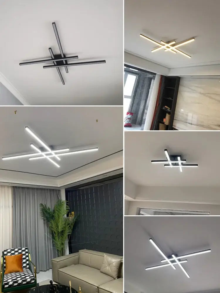 Modern minimalist black chandelier led ceiling lamp for living room