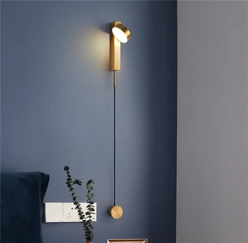 Modern minimalist black & gold t style wall light sconce bedroom