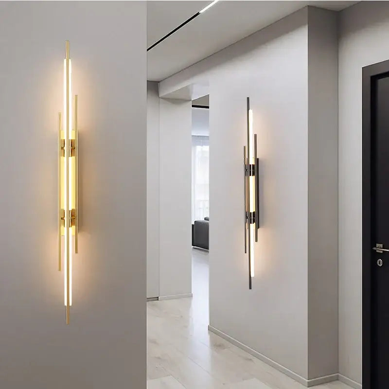 Modern minimalist copper wall lamp for bedroom with slender rods