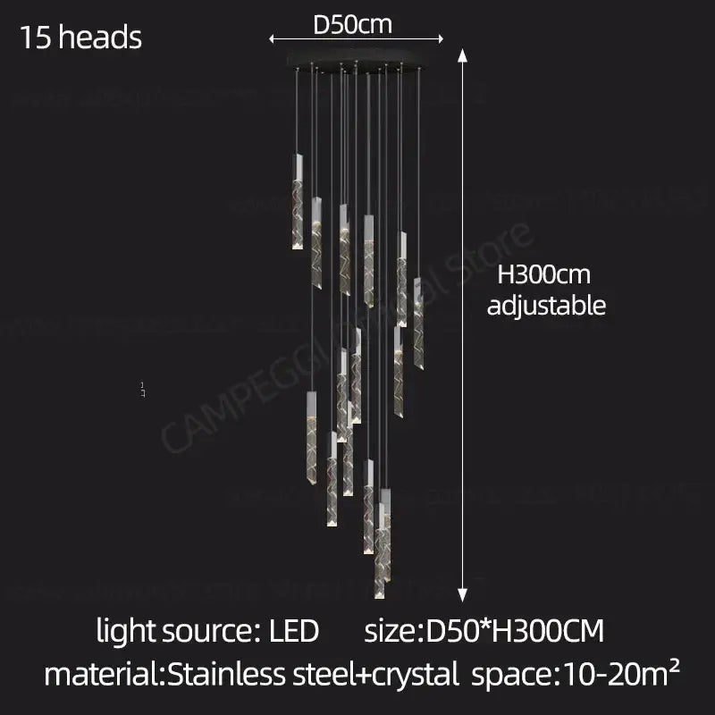 Modern minimalist crystal chrome led chandelier stairwell pendant light