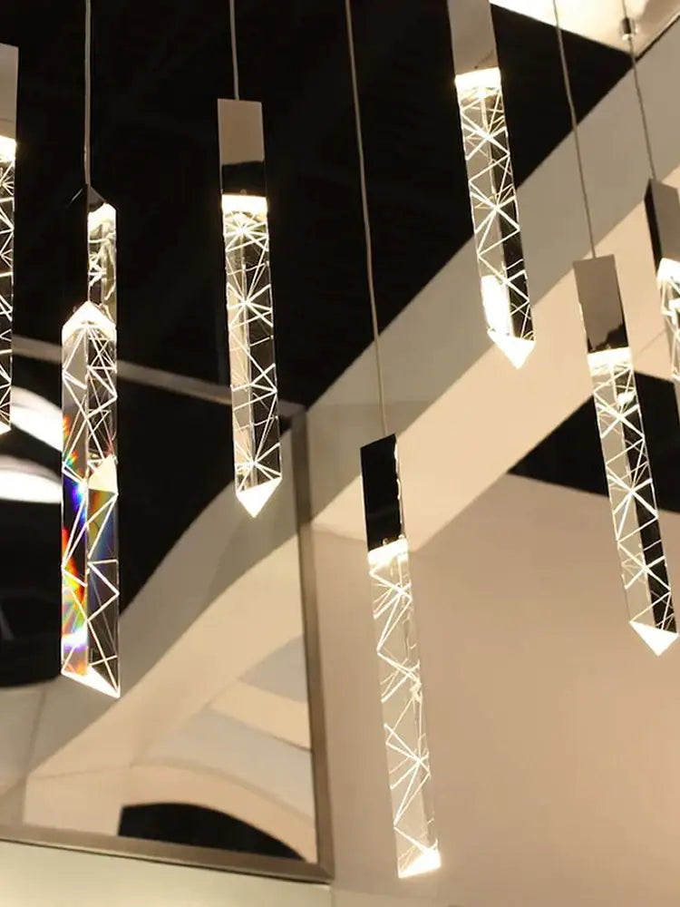 Modern minimalist crystal chrome led chandelier stairwell pendant light