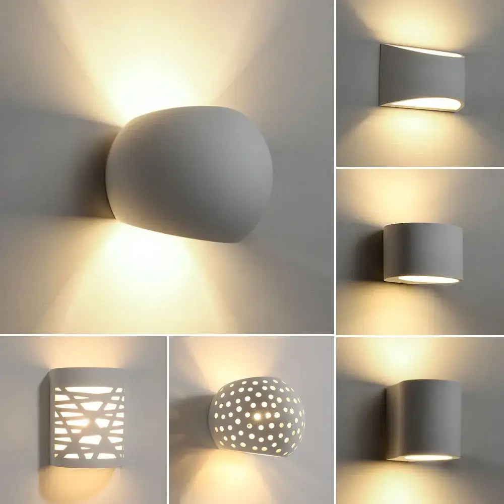Modern minimalist white gypsum led wall lamp for bedroom lighting