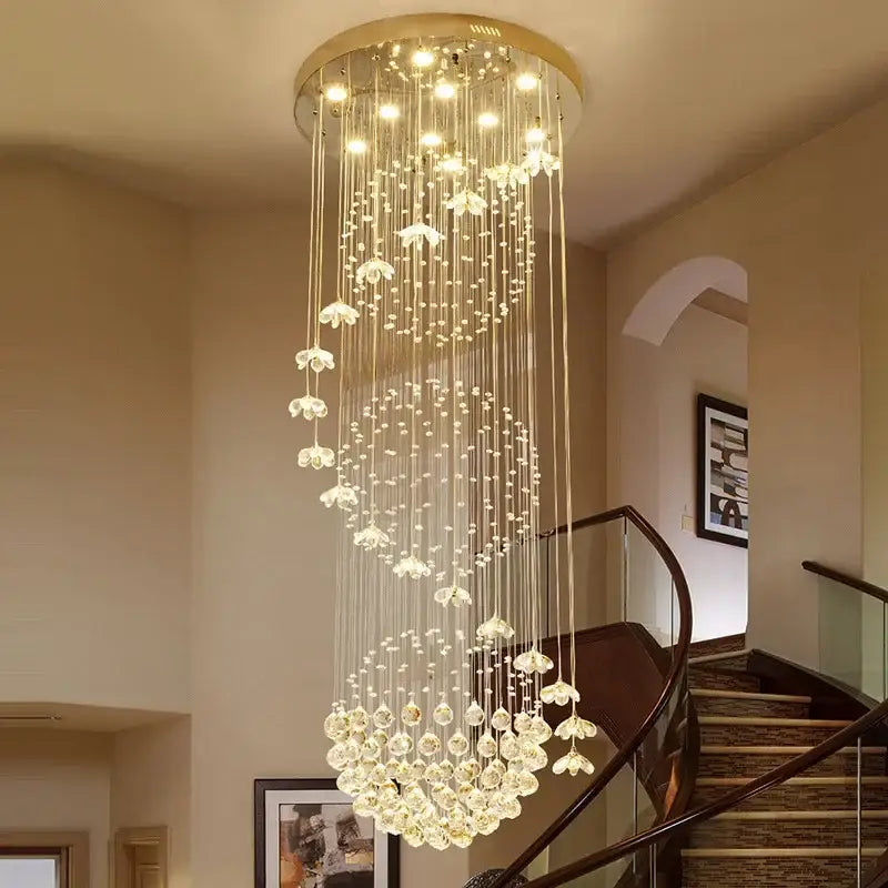 Modern multi-tiered crystal hanging chandelier for staircase room