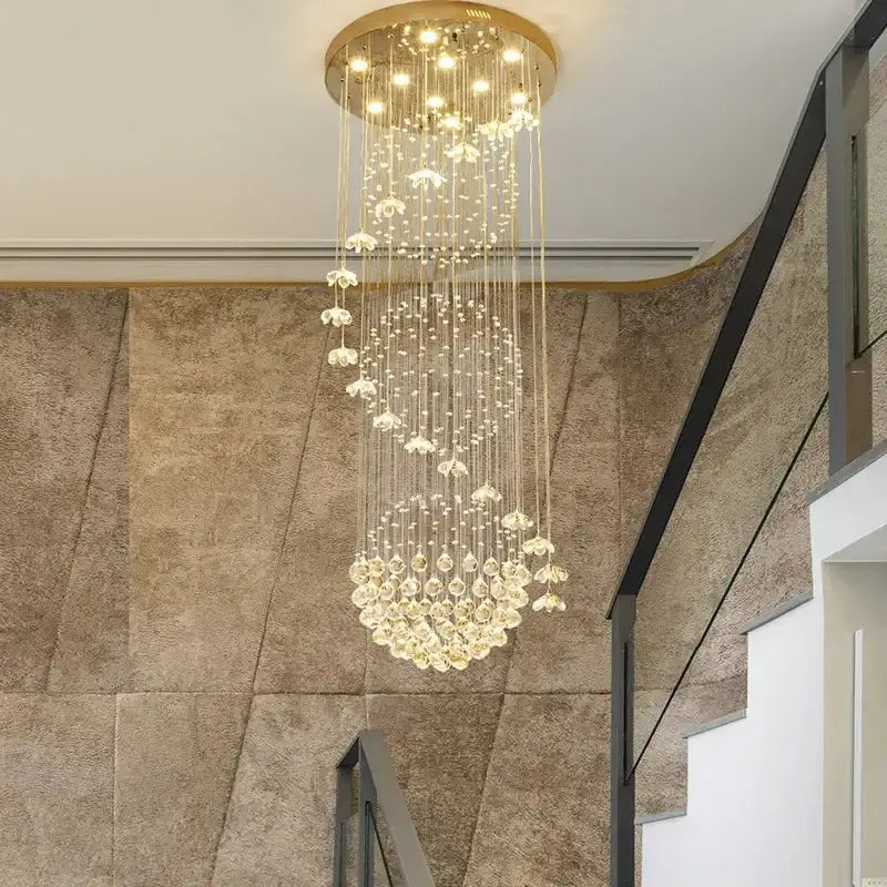 Modern multi-tiered crystal hanging chandelier for staircase room