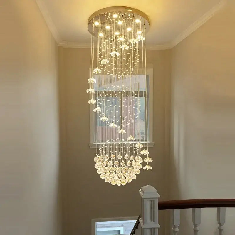 Modern multi-tiered crystal hanging chandelier for staircase room