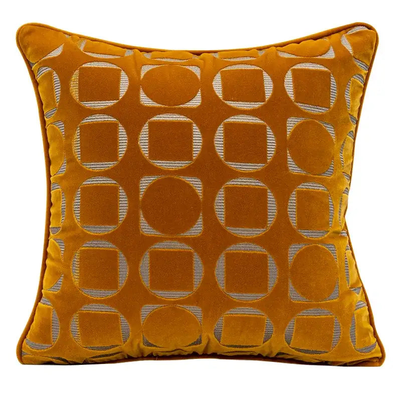 Modern mustard and silver geometric jacquard pillow cover living room