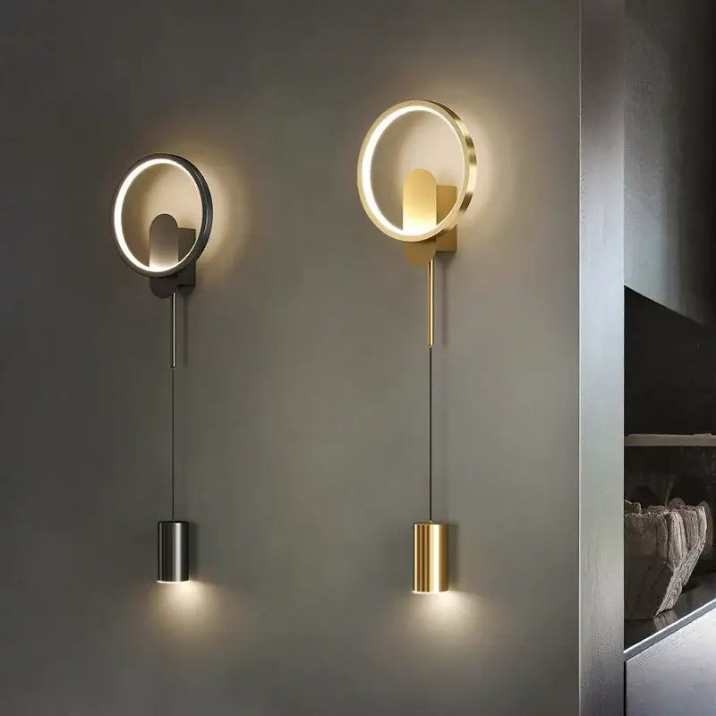 Modern nordic gold led wall light bedroom circular sconce