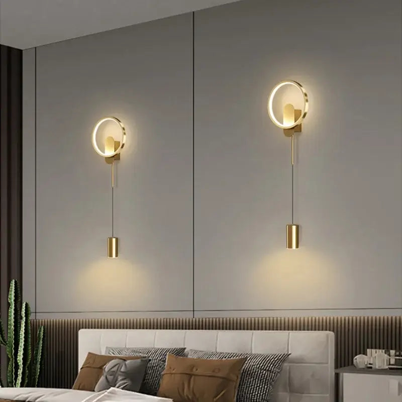 Modern nordic gold led wall light bedroom circular sconce