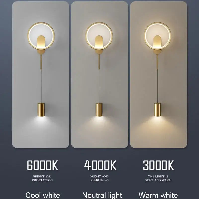 Modern nordic gold led wall light bedroom circular sconce