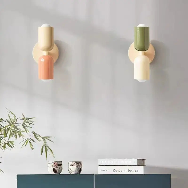 Modern olive green & terracotta cream double head wall lamps bedroom