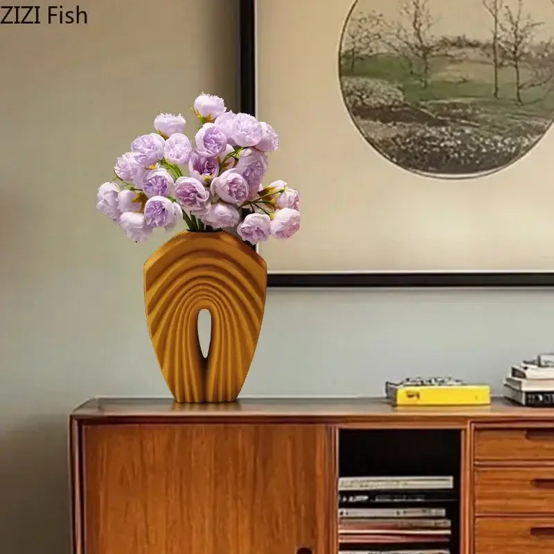 Modern orange geometric ceramic vase living room sculptural decor