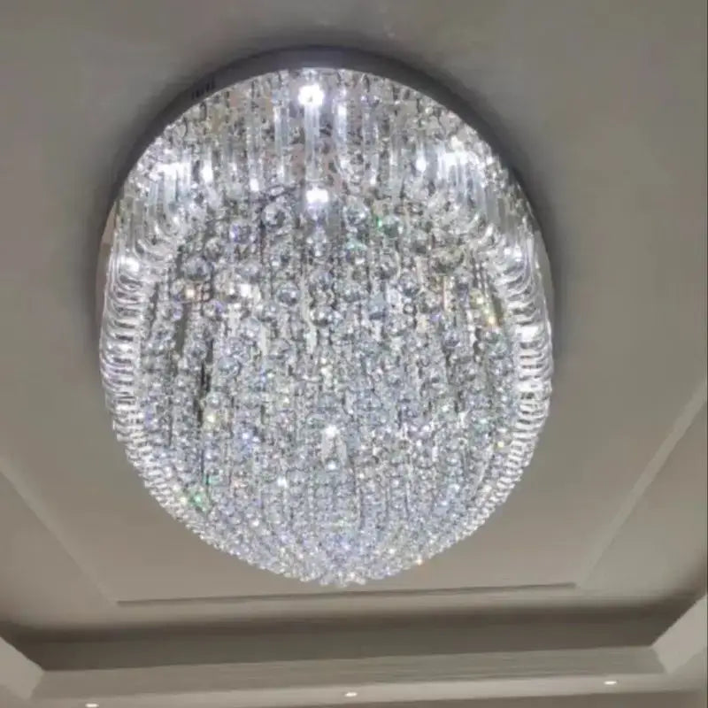 Modern oval chrome & gold crystal ceiling light dining room