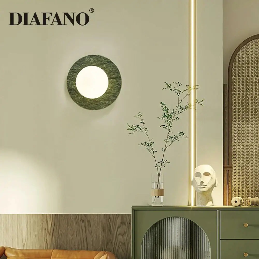 Modern oval green marble wall lamp living room sconce