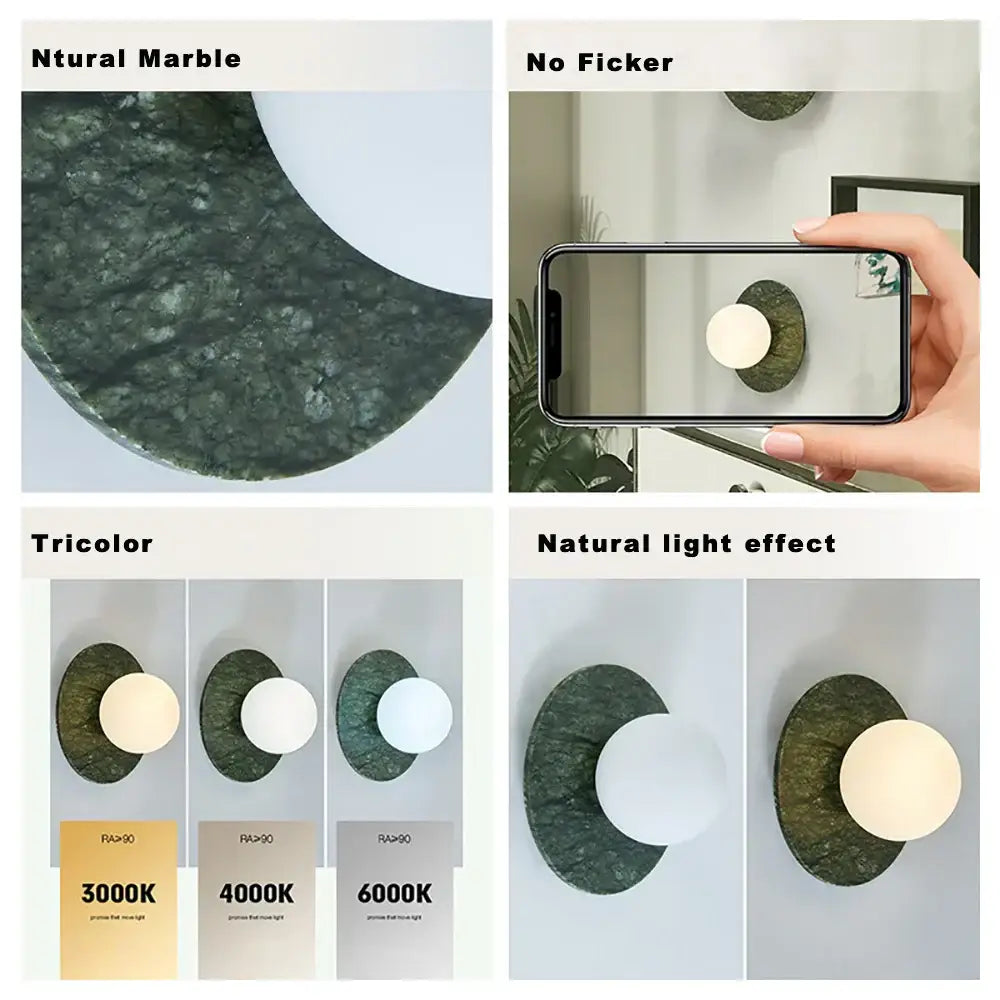 Modern oval green marble wall lamp living room sconce