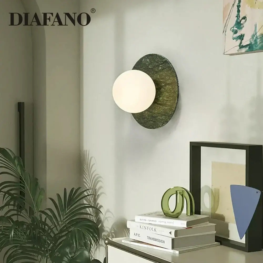 Modern oval green marble wall lamp living room sconce