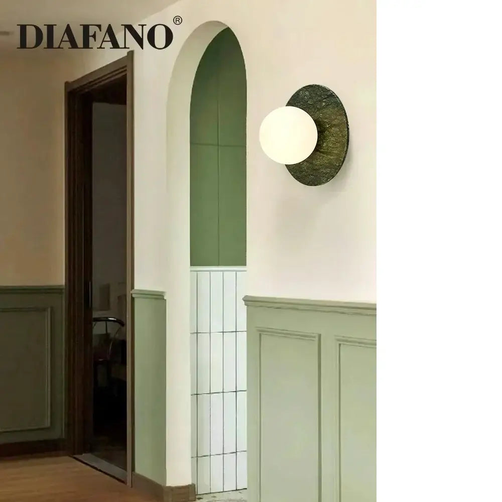 Modern oval green marble wall lamp living room sconce