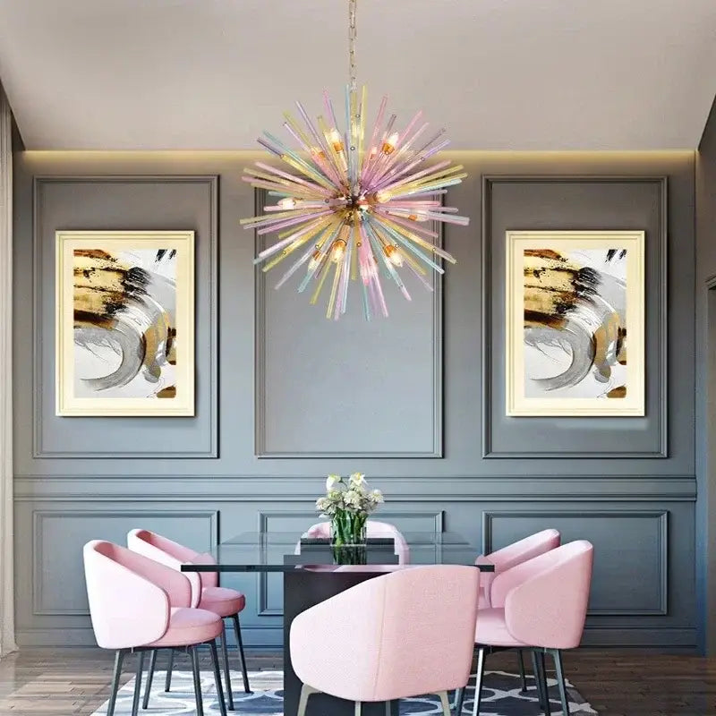 Modern pastel glass dandelion pendant lamp dining room gold frame