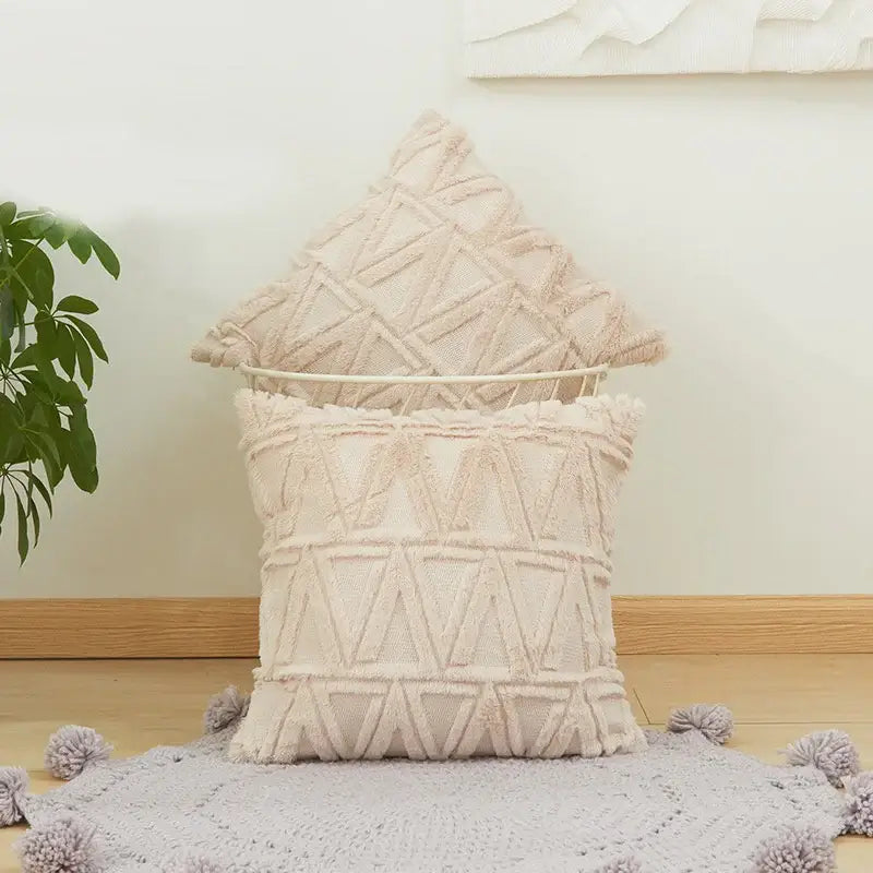 Modern pink & beige diamond embroidery cushion cover living room