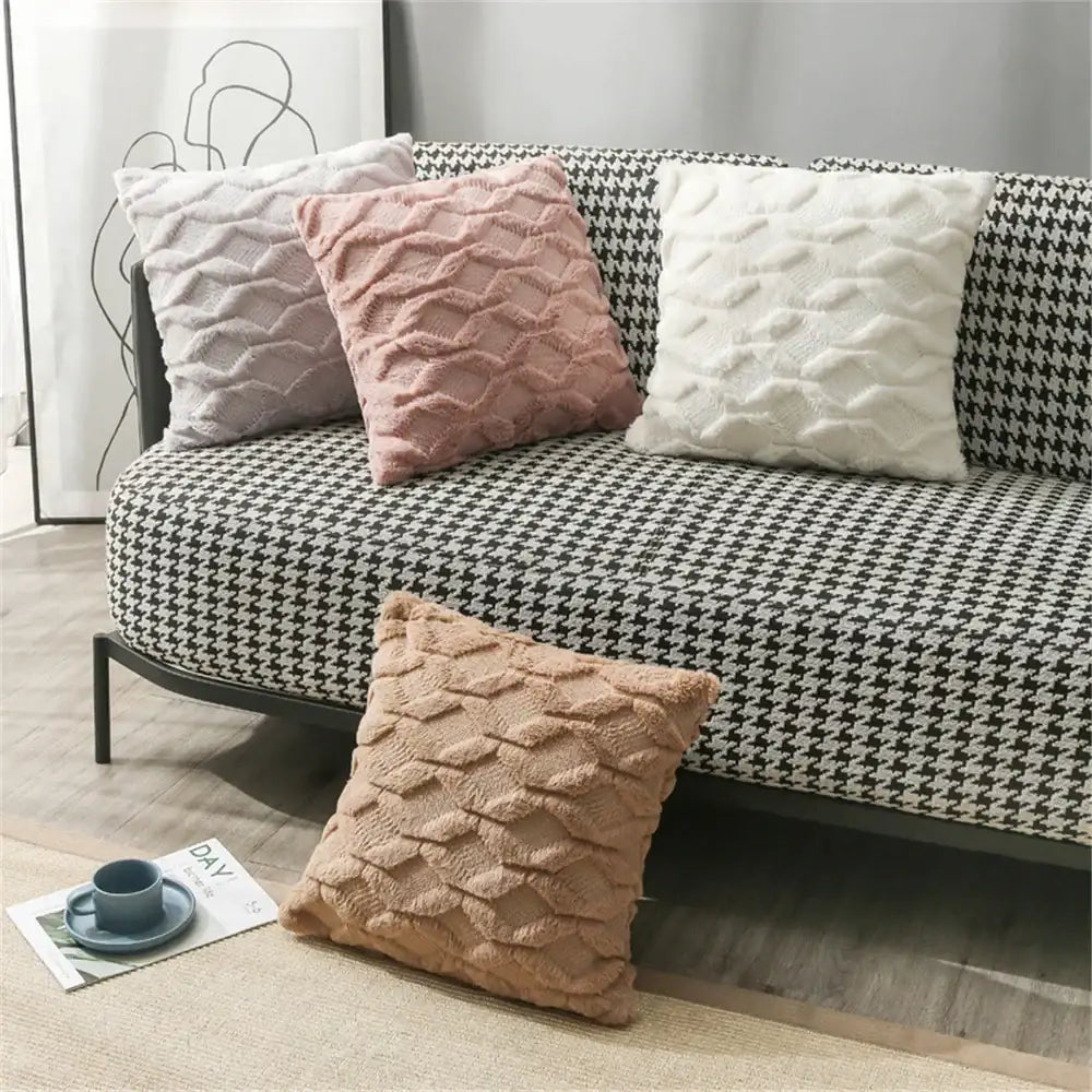 Modern pink & beige diamond embroidery cushion cover living room