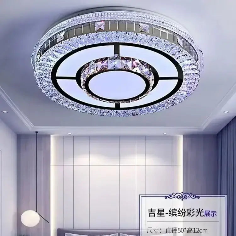 Modern pink & clear crystal led ceiling lamp bedroom ring light