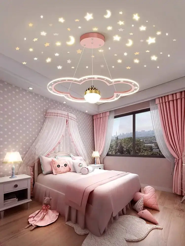 Modern pink & gold cloud flower led chandelier for bedroom