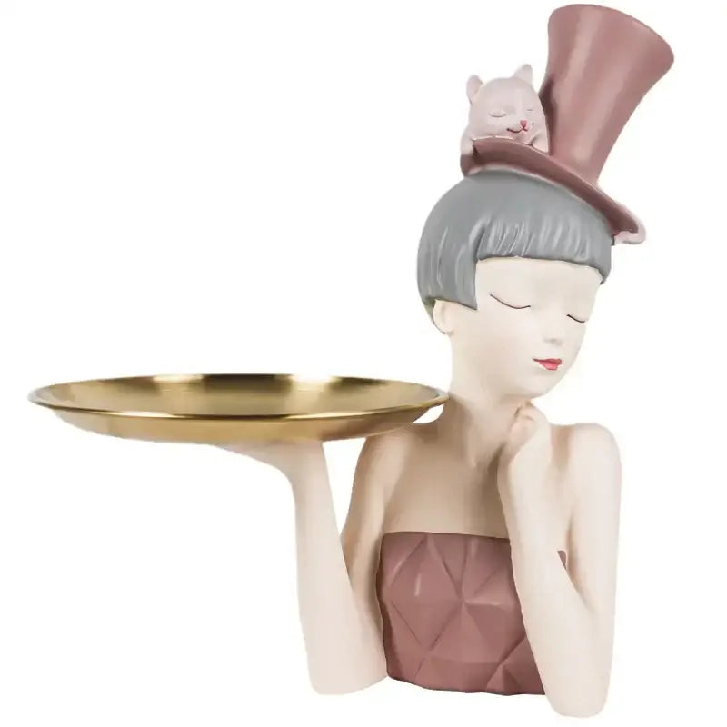 Modern pink & gray woman sculpture tray living room home decor