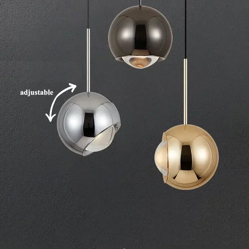 Modern polished metallic adjustable angle pendant light dining room