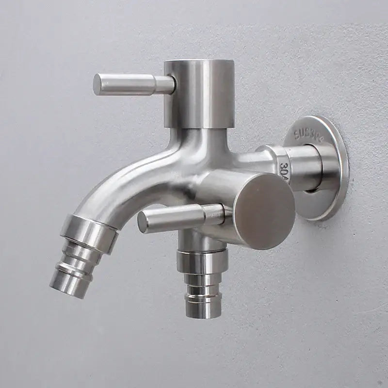 Modern polished stainless steel double faucet wall mount kitchen tap