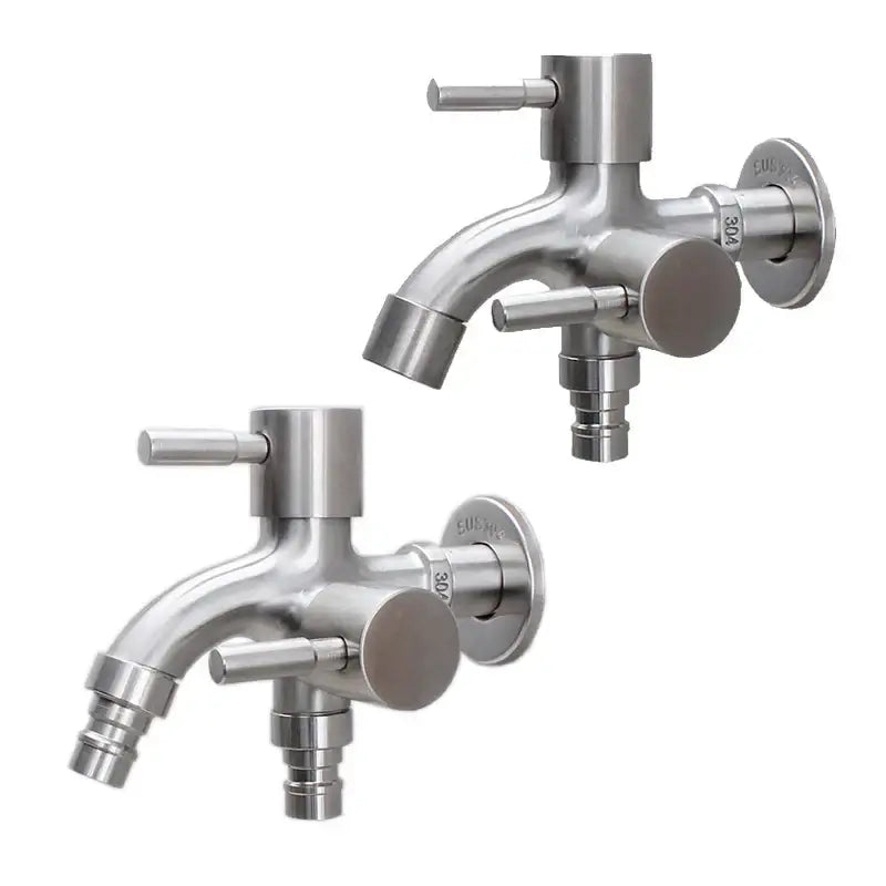 Modern polished stainless steel double faucet wall mount kitchen tap